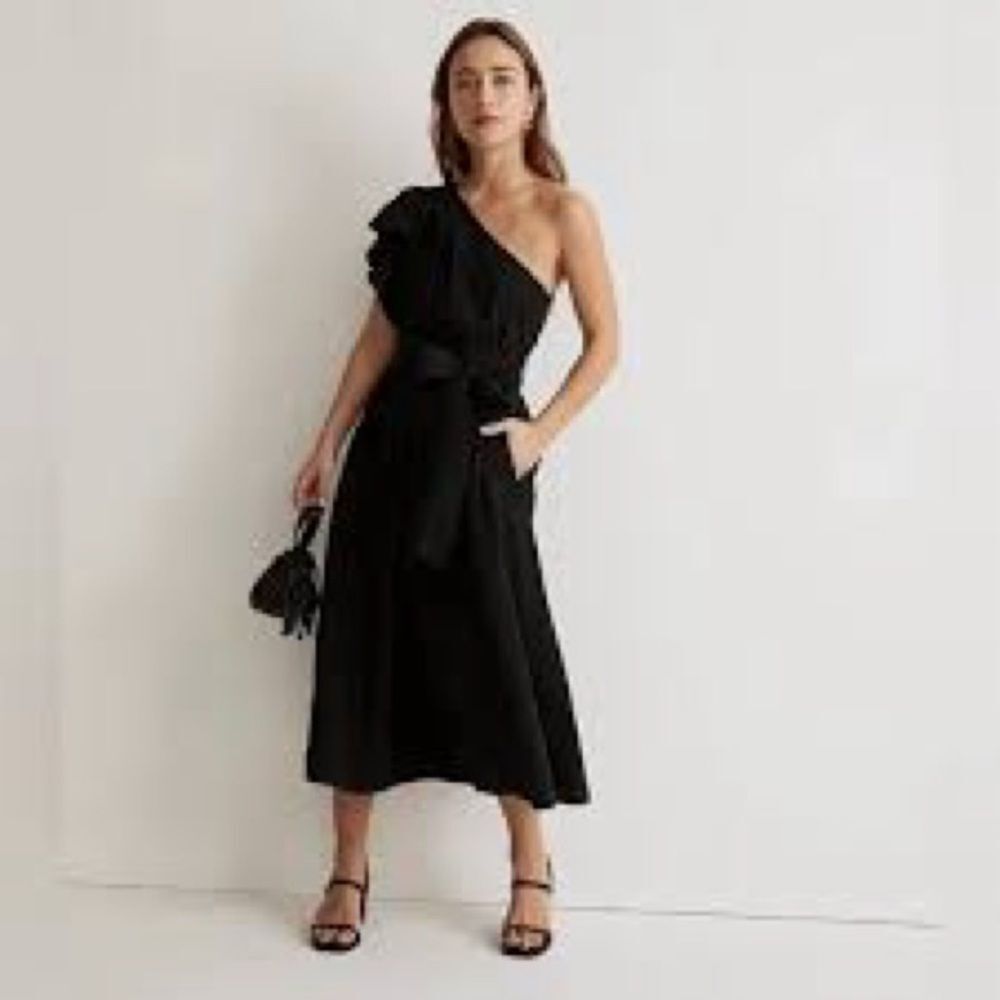 Madewell Brooke One Shoulder Ruffle Midi Dress Black Size 4